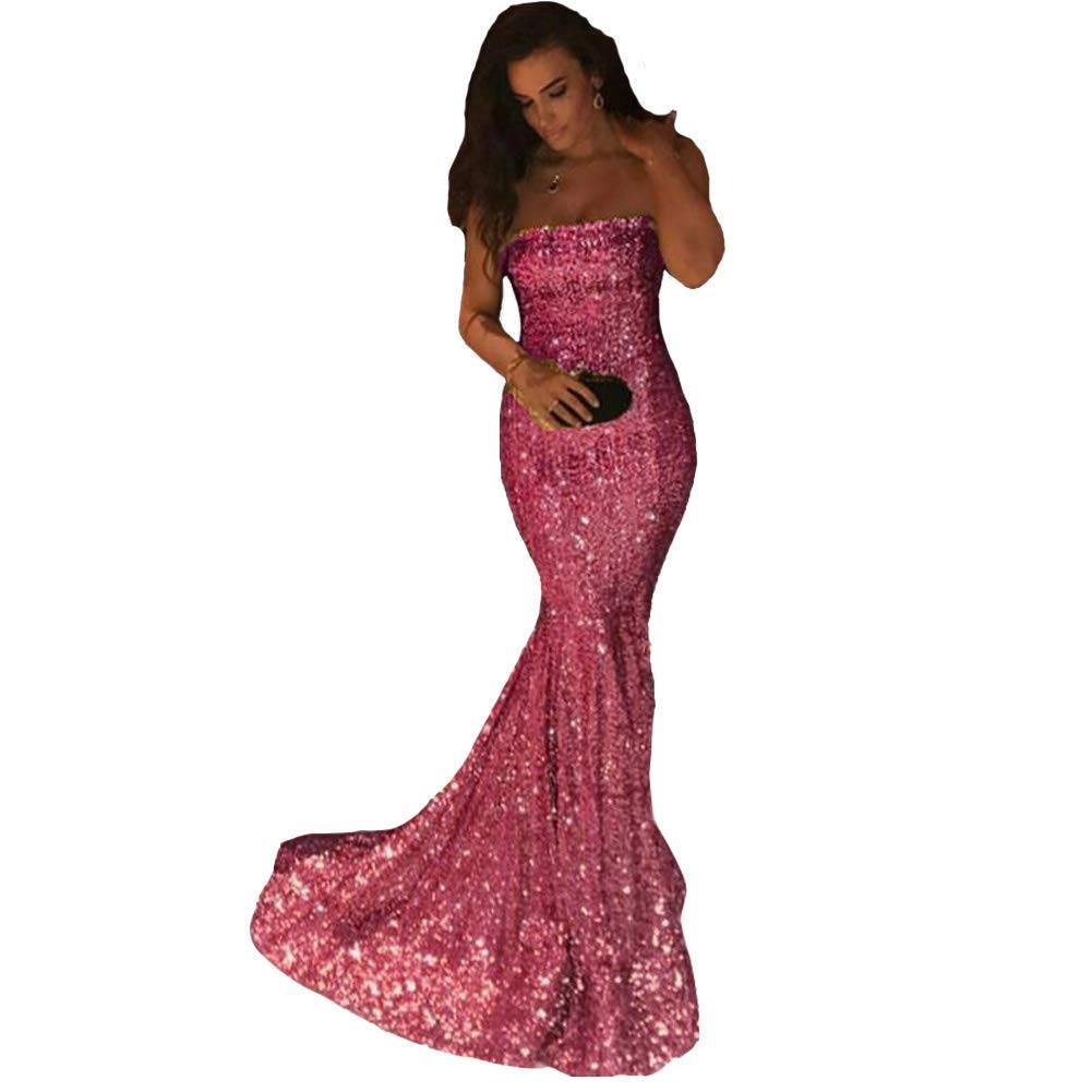 Lemai Women's Long Mermaid Sequins Strapless Corset Formal Evening Prom Dresses - Elegant Gown for Wedding, Party & Special Occasions