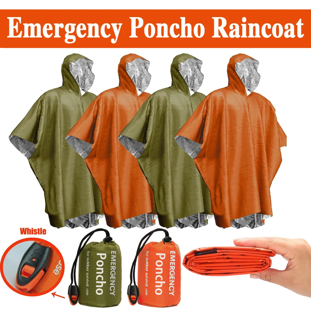 Emergency Thermal Rain Poncho - Waterproof & Windproof Survival Gear for Hiking, Camping & Outdoor Adventures - Lightweight & Compact for Emergency Kits