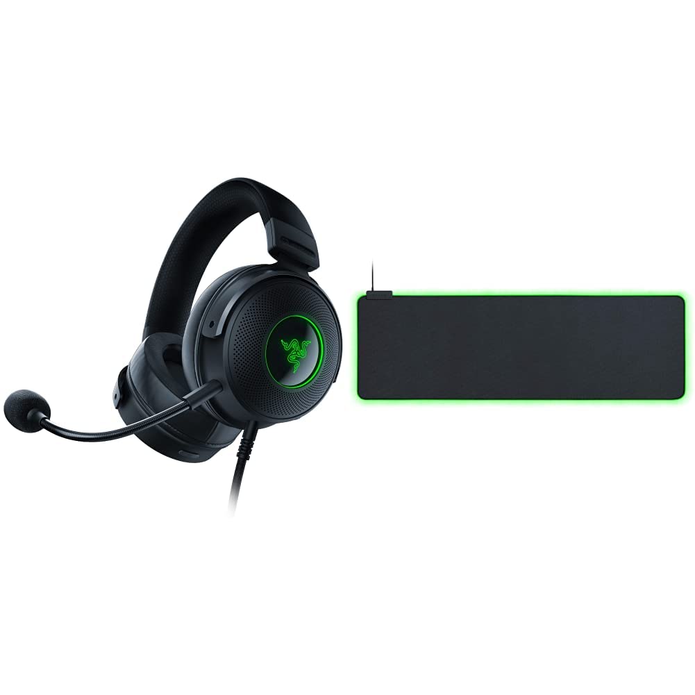 Razer Kraken V3 HyperSense Wired USB Gaming Headset with Goliathus Extended Chroma RGB Gaming Mousepad - Perfect for PC, PS5, Xbox Series X Gaming Setup & Streaming Studio Accessories