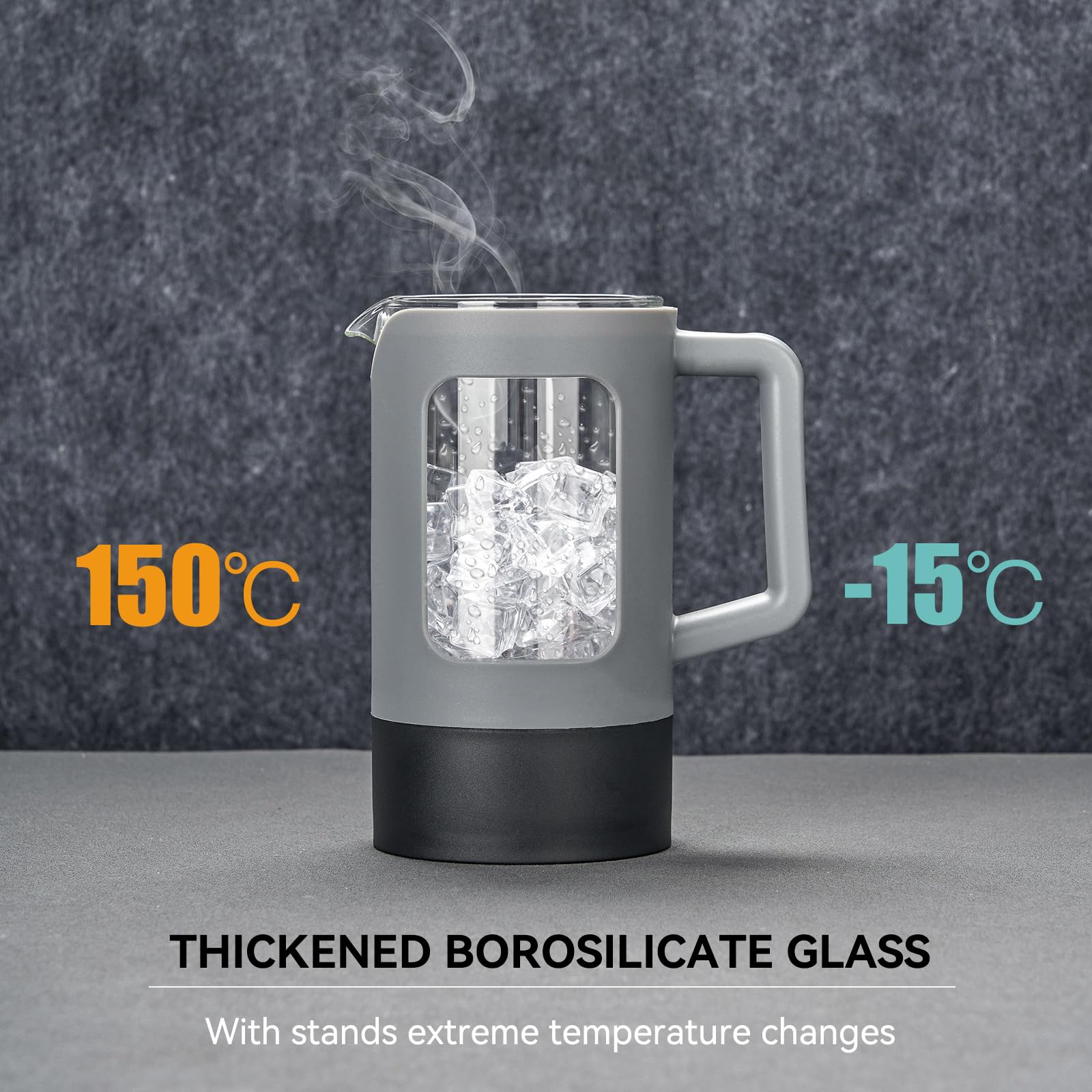 YOLIFE 21 oz French Press Coffee Maker - Heat-Resistant Borosilicate Glass, 4-Level Filtration System - Portable Coffee & Tea Press for Home, Office, Camping & Travel - Grey & Black Coffee Pot (Great Gift for Coffee Lovers)