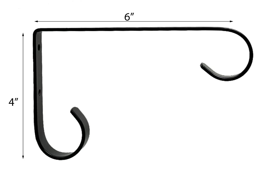 Tetra-Teknica YH06-01 6-Inch Heavy Duty Wall Mounted Iron Bracket Hooks - Set of 4 Black Powder Coated Hooks for Hanging Planters, Lanterns, Bird Feeders, Wind Chimes & Outdoor Decor - Perfect for Garden, Patio & Home Decoration