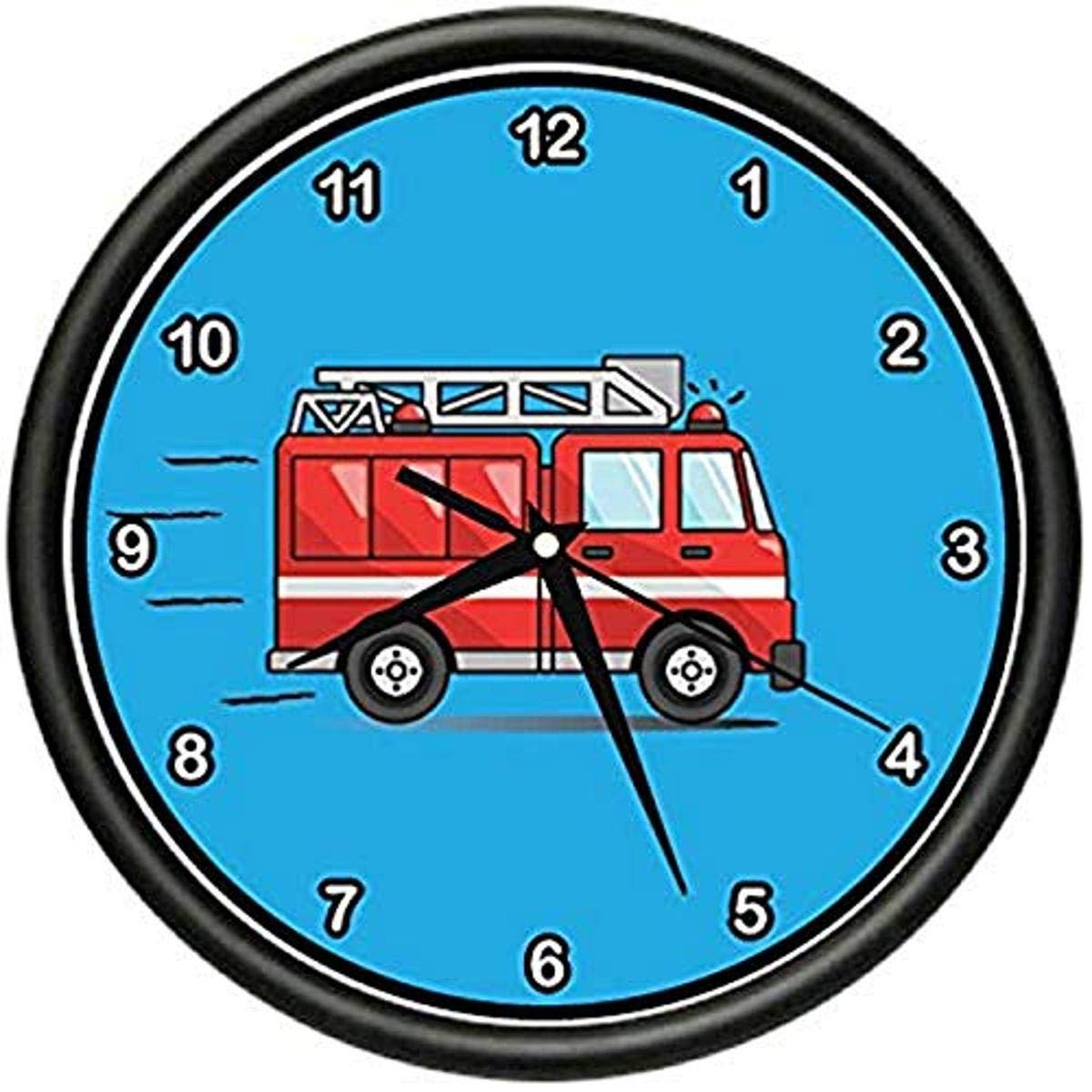 SignMission FIRE Truck Wall Clock - Kids Boys Room Decor, Fireman Firefighter Theme Gift for Birthday, Nursery, Bedroom, Classroom