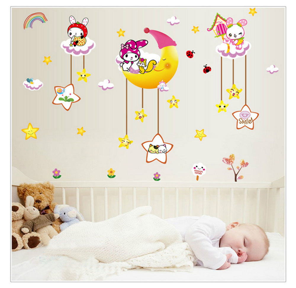 Cartoon Kids Wall Stickers - Colorful Removable Home Decor for Children's Bedroom & Nursery - Perfect for Playroom, Classroom, and Kids Room Decoration