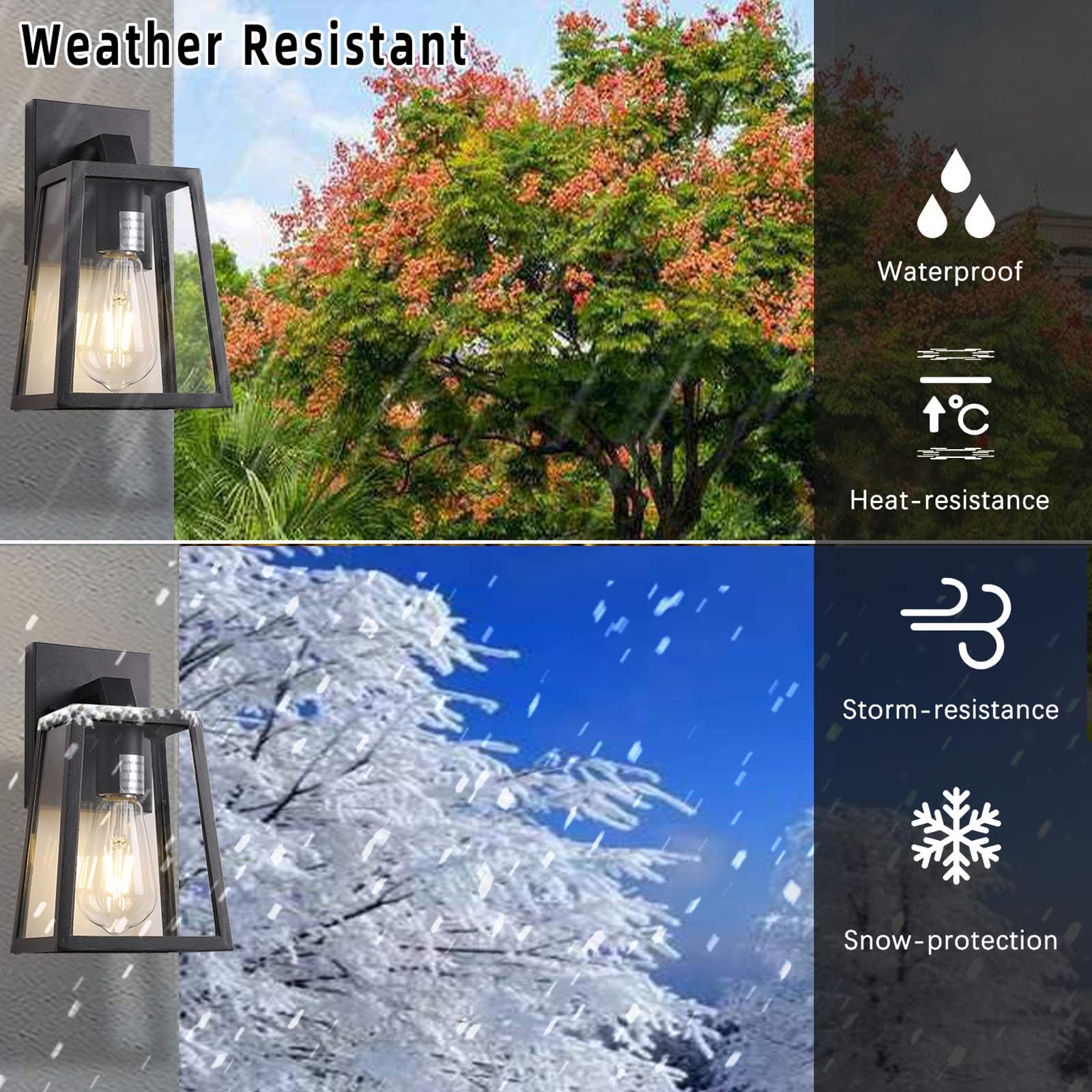 RETRELMP 2-Pack Black Outdoor Wall Sconces - Waterproof Aluminum Exterior Light Fixtures with Clear Glass Shade, E26 Base - Modern Porch Lighting for Garage, Balcony, Garden & Patio (Weatherproof & Durable)