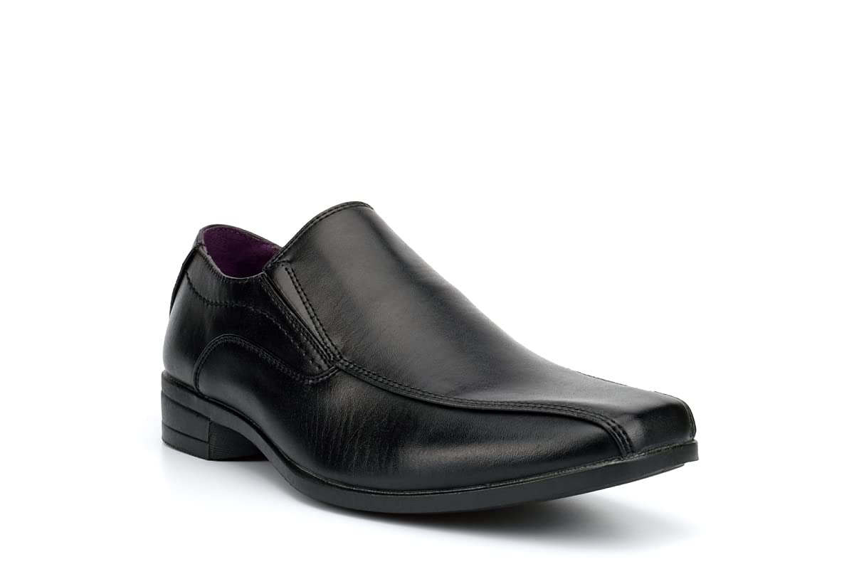 **Boys Black Slip-On School Shoes - Formal Comfortable Dress Shoes for Kids Size 3-6 - Perfect for Classrooms, Church & Special Occasions**