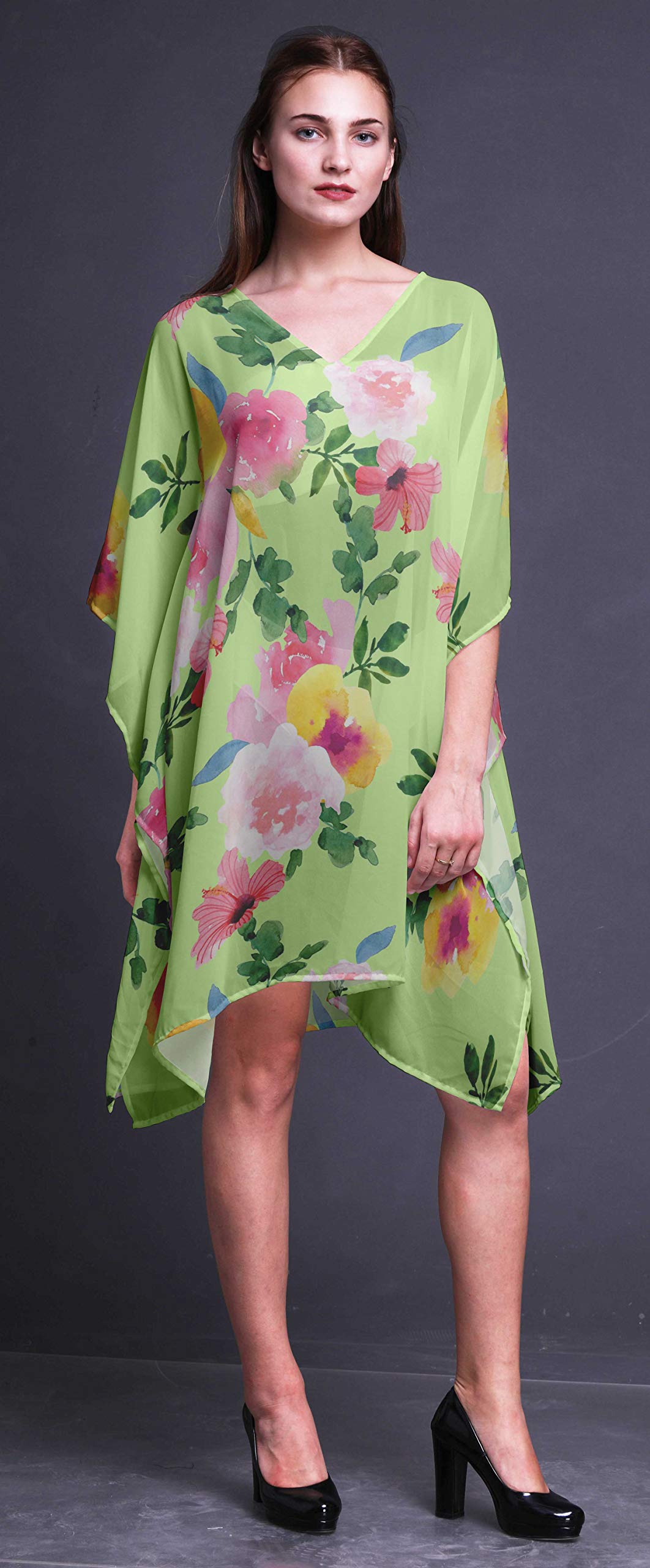 Bimba Short Caftan Midi Dress - Women's Beach Cover Up Swimwear Kaftan for Pool, Vacation & Summer Outfits