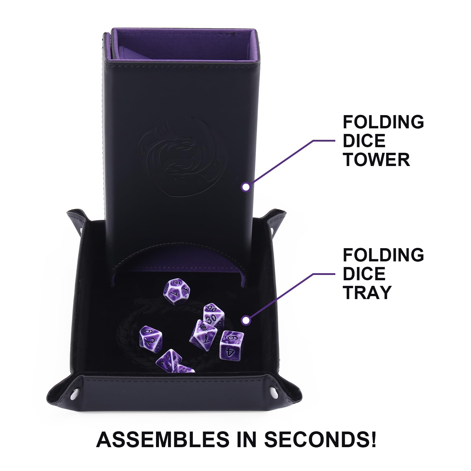 Premium DND Dice Tower & Tray Set with Felt Lined Rolling Surface - Foldable Auto Dice Roller for Dungeons & Dragons, Pathfinder RPG - Perfect for Tabletop Gaming Sessions & Board Game Nights