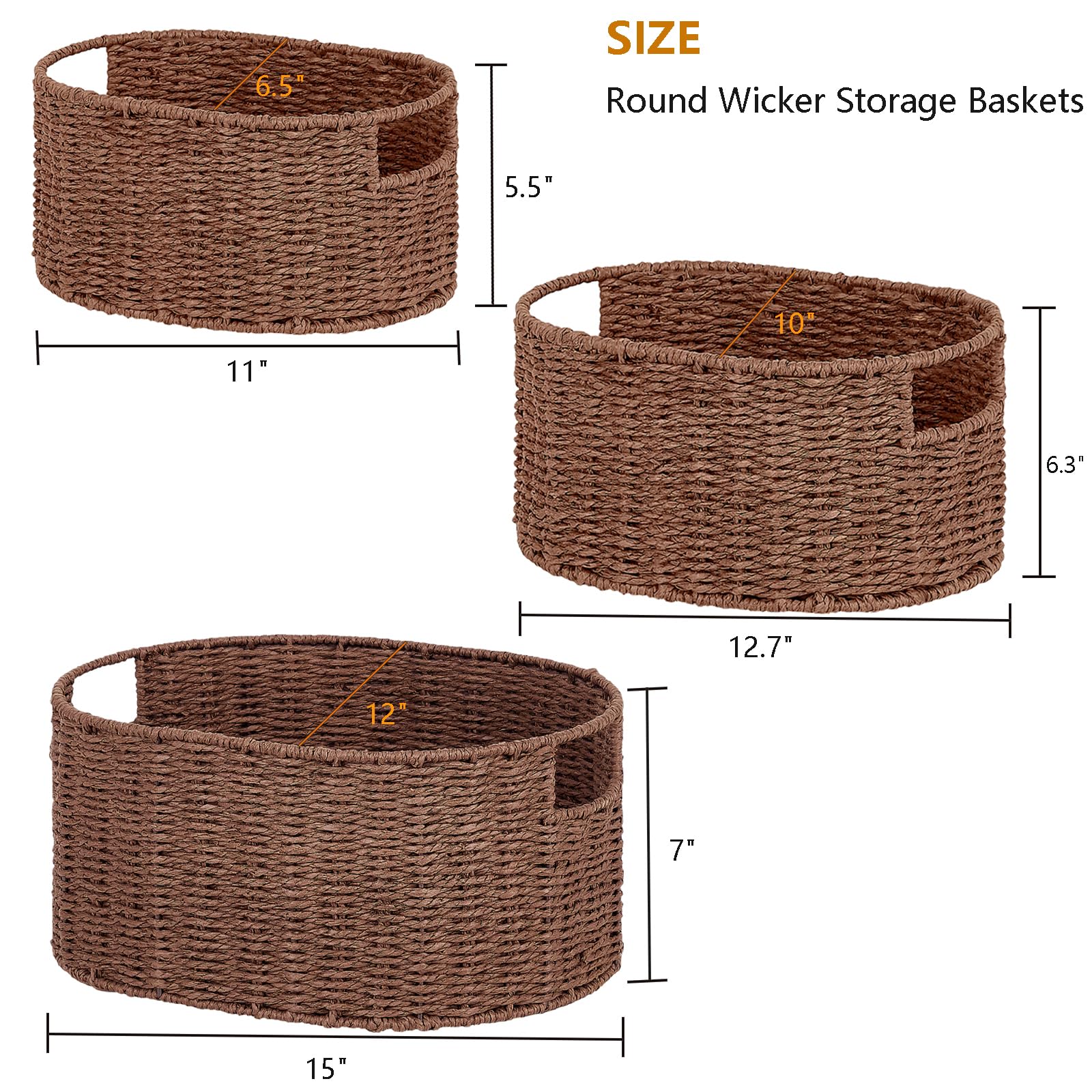 Vagusicc 5-Piece Hand-Woven Wicker Storage Basket Set with Handles - Natural Brown Cube Bins for Shelves, Pantry & Bedroom Organization | Perfect for Home Decor, Closet Storage & Laundry Room