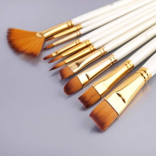 10-Piece Nylon Hair Wooden Handle Watercolor Paint Brush Set for DIY, Oil & Acrylic Painting - Perfect for Artists, Beginners & Craft Projects