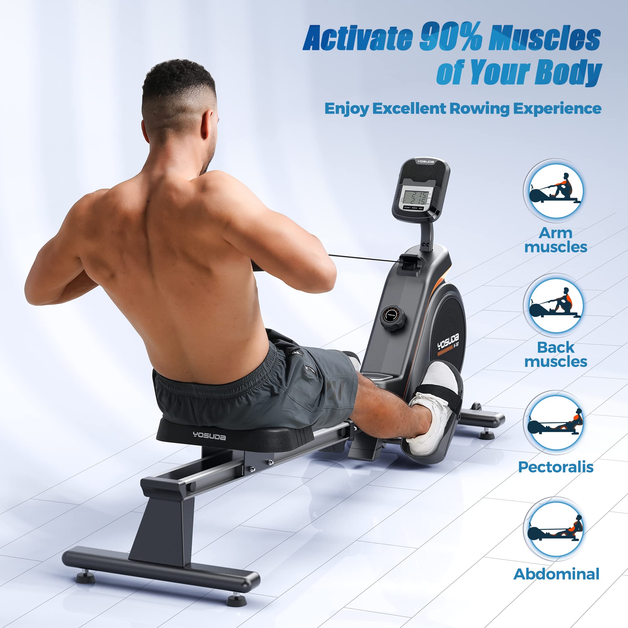 YOSUDA Magnetic/Water Rowing Machine 350 LB Weight Capacity - Foldable Rower for Home Gym with Bluetooth, App Connectivity, Tablet Holder & Comfortable Seat Cushion | Perfect for Full-Body Workout, Cardio Training & Small Space Fitness