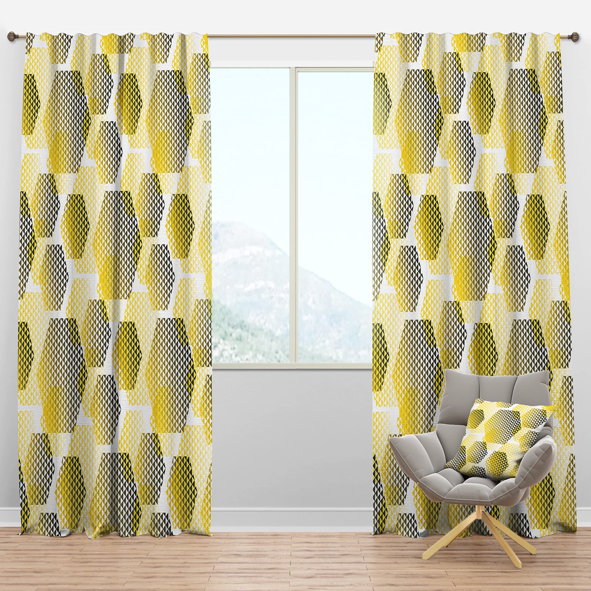 DesignQ Blackout Curtains - Retro Hexagon Pattern Thermal Insulated Curtains for Bedroom & Living Room - Single Panel 52x95 Inches - Perfect for Home Theater, Nursery & Light Sleepers