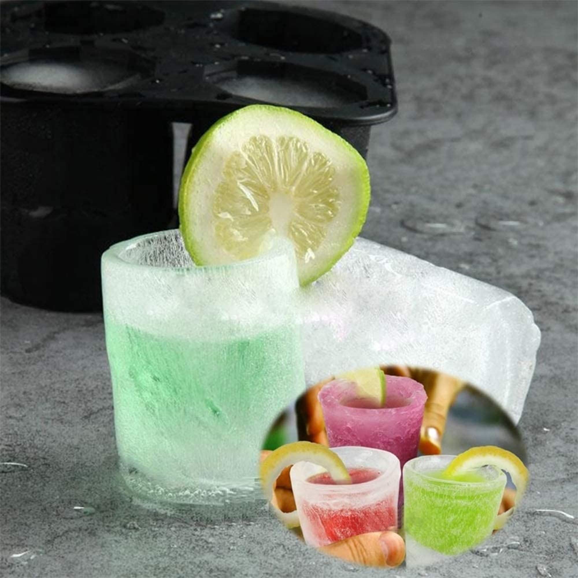 Premium Silicone Shot Glass Ice Molds - 4 Cavity Reusable Whiskey Ice Cube Trays for Freezer (1oz Capacity, 1.3 Inch) - Perfect for Cocktails, Bourbon, Scotch & Party Drinks
