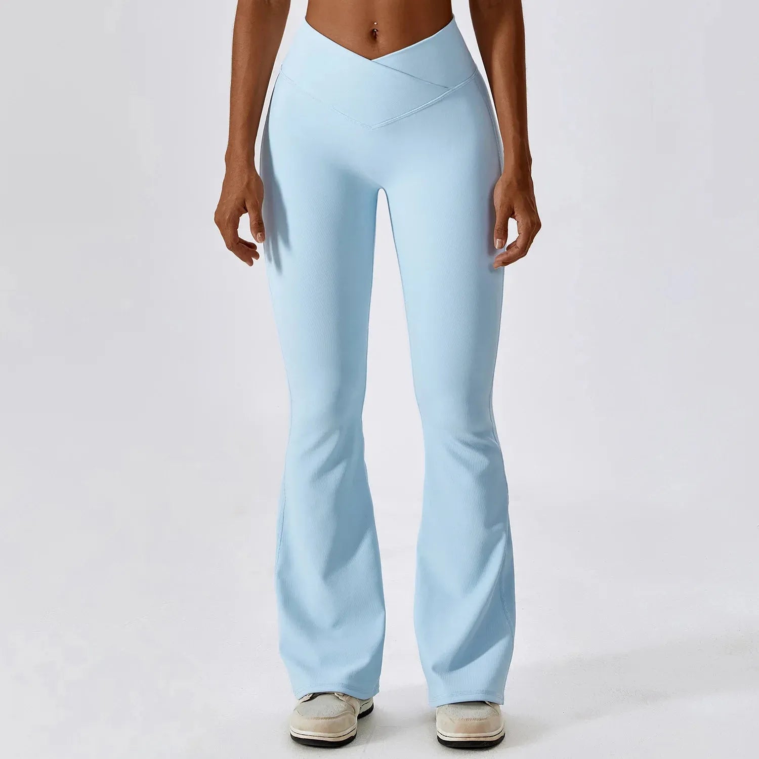 Women's High Waist Yoga Pants - Cross Waist Cotton Leggings for Fitness, Training & Gym - Elastic Wide Leg Flare Tights - Perfect for Yoga, Pilates, Running & Lounge Wear