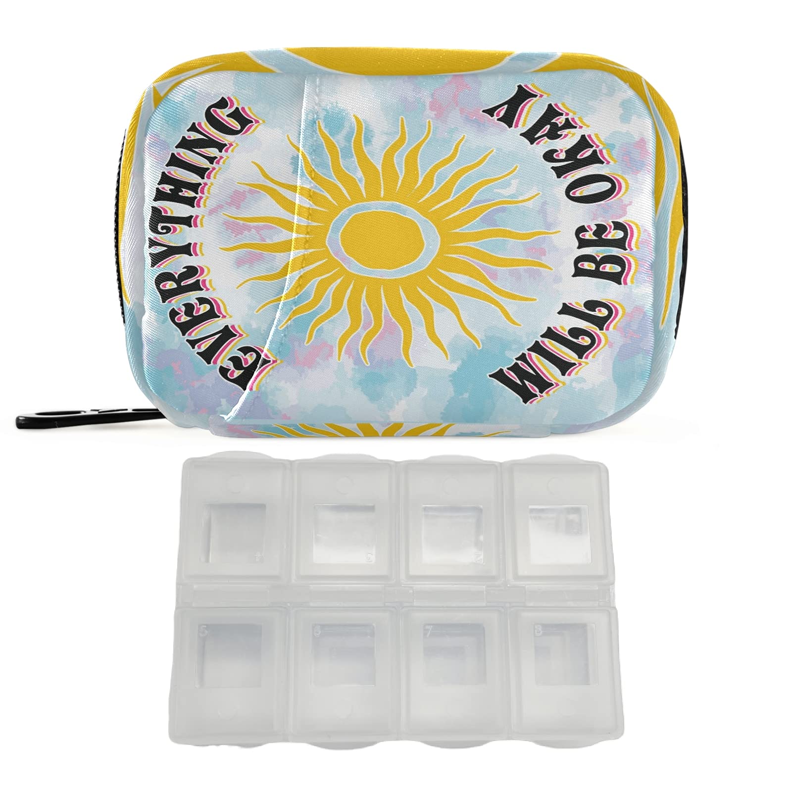 Everything Will Be Okay 7-Day Pill Organizer - Large Capacity Medicine Case with Zipper Pouch for Vitamins & Medications | Perfect for Travel, Home & Daily Use