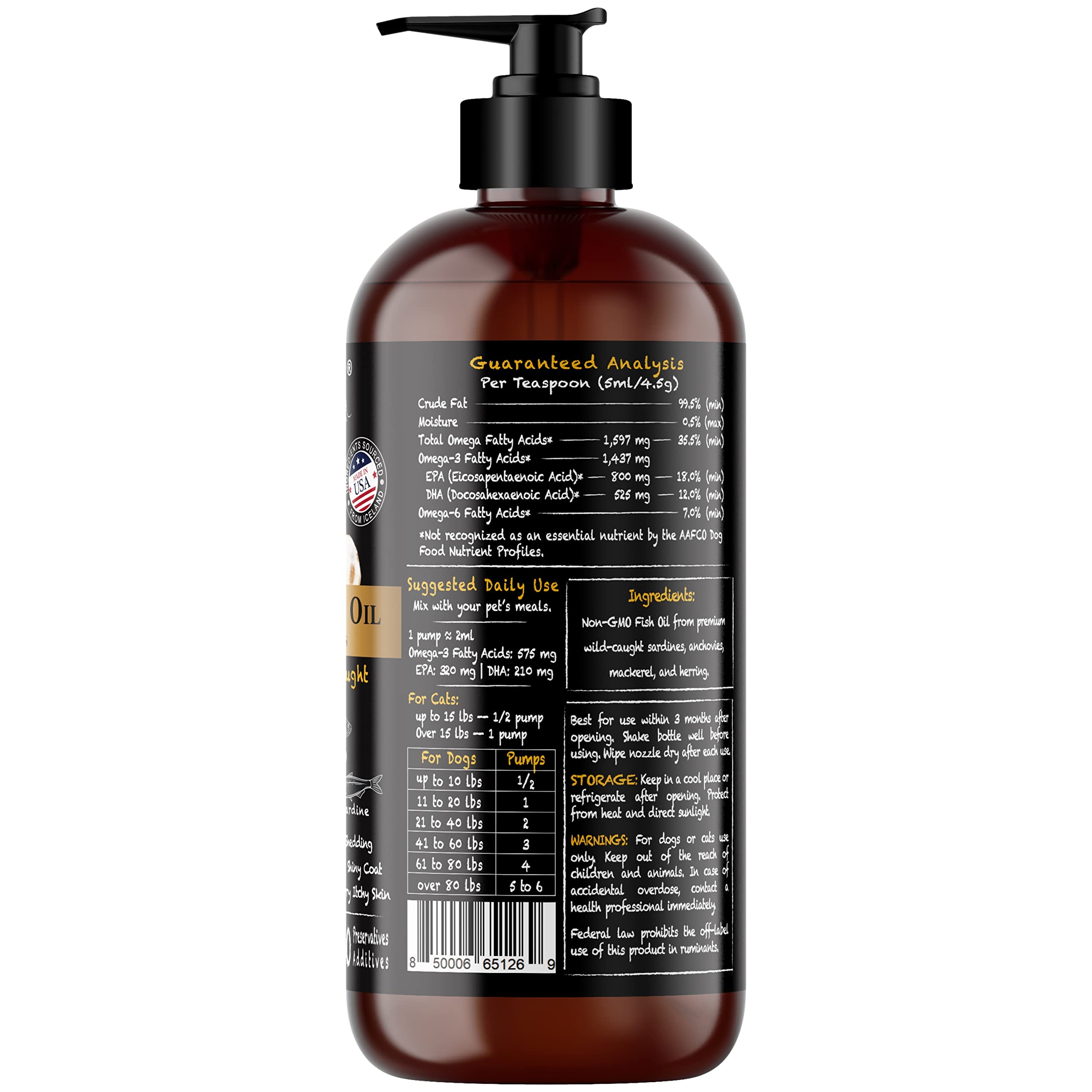 Premium Omega-3 Fish Oil Supplement for Dogs & Cats - Natural EPA + DHA for Healthy Skin & Coat, Joint Support, Immune & Heart Health - 32oz Liquid - Perfect for Daily Pet Care & Allergy Relief