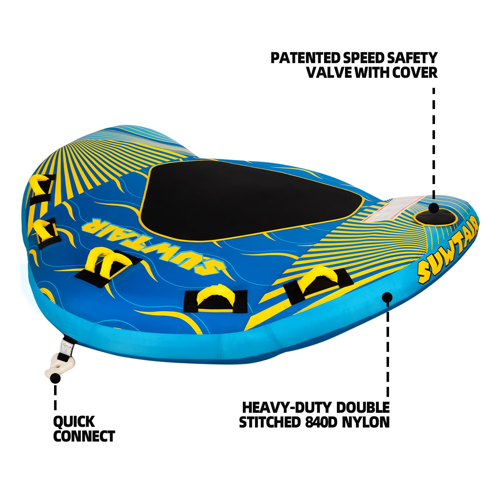 SUWTAIR Heavy-Duty Towable Tube for Boating - 3 Person Inflatable Sofa Tube with Thick Nylon Cover, Blue - Perfect for Water Sports, Lake Fun & Summer Beach Activities