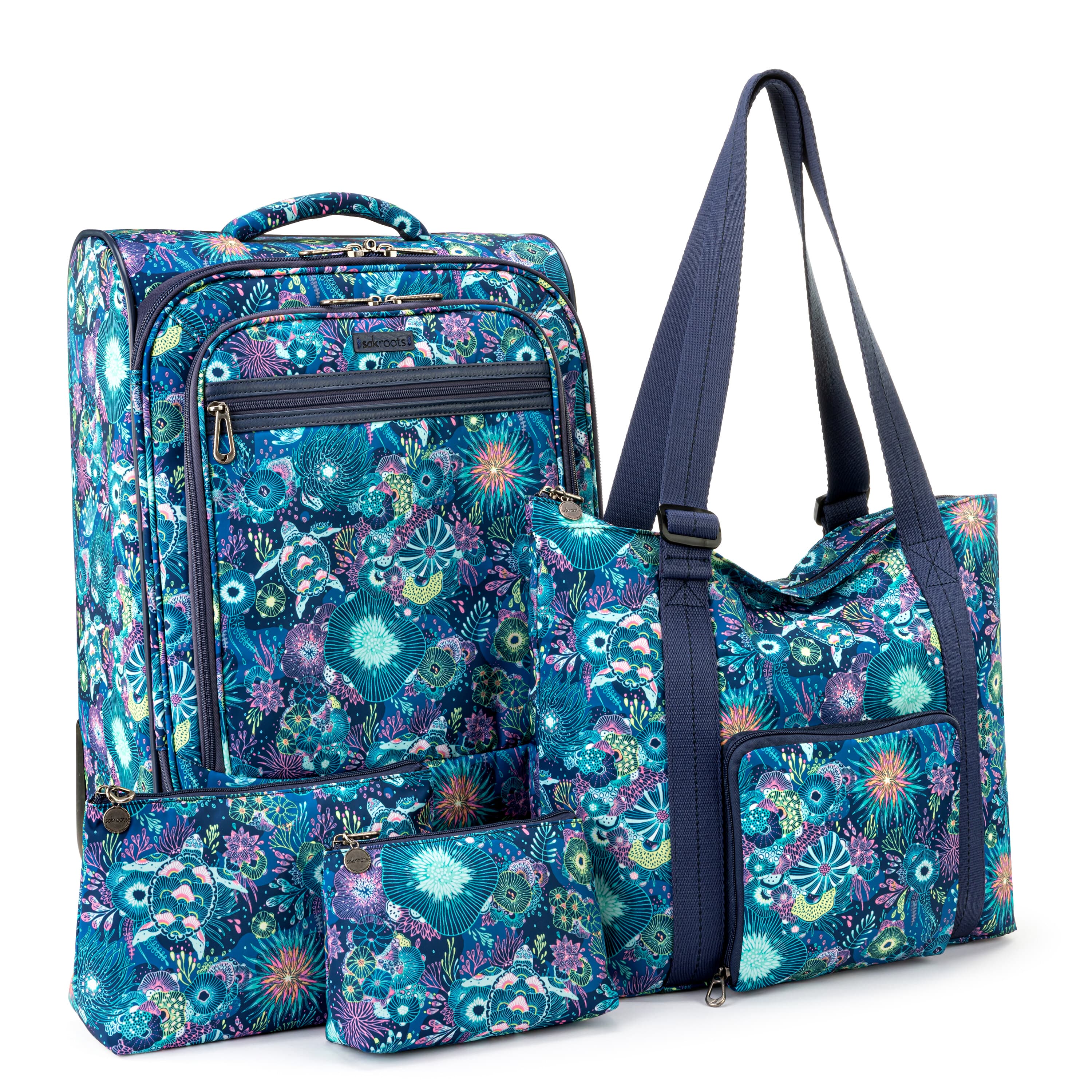 On The Go 21 Spinner Luggage Set - Eco-Friendly EcoTwill Fabric in Royal Blue Seascape - Perfect for Business Travel & Vacation Suitcase