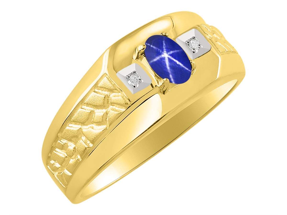Rylos Men's Classic Nugget Ring with 6x4MM Oval Gemstone & Diamond – Sterling Silver Birthstone Rings for Men (Sizes 8-13) – Perfect for Gifts, Weddings & Everyday Wear