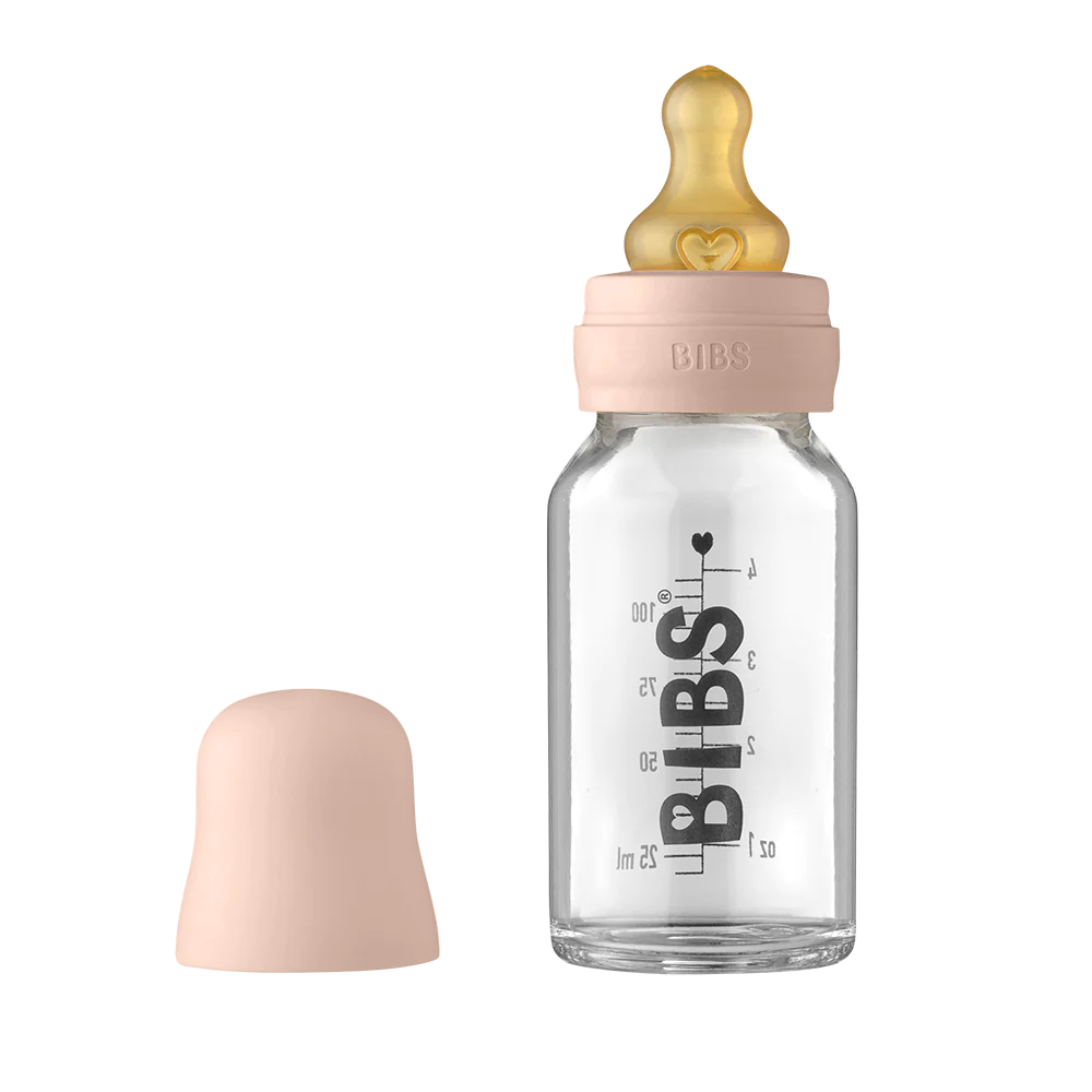 BIBS Baby Glass Bottle Set - 4oz (110ml) BPA-Free with Silicone Sleeve & Nipple - Perfect for Newborns & Infants Feeding at Home or Travel