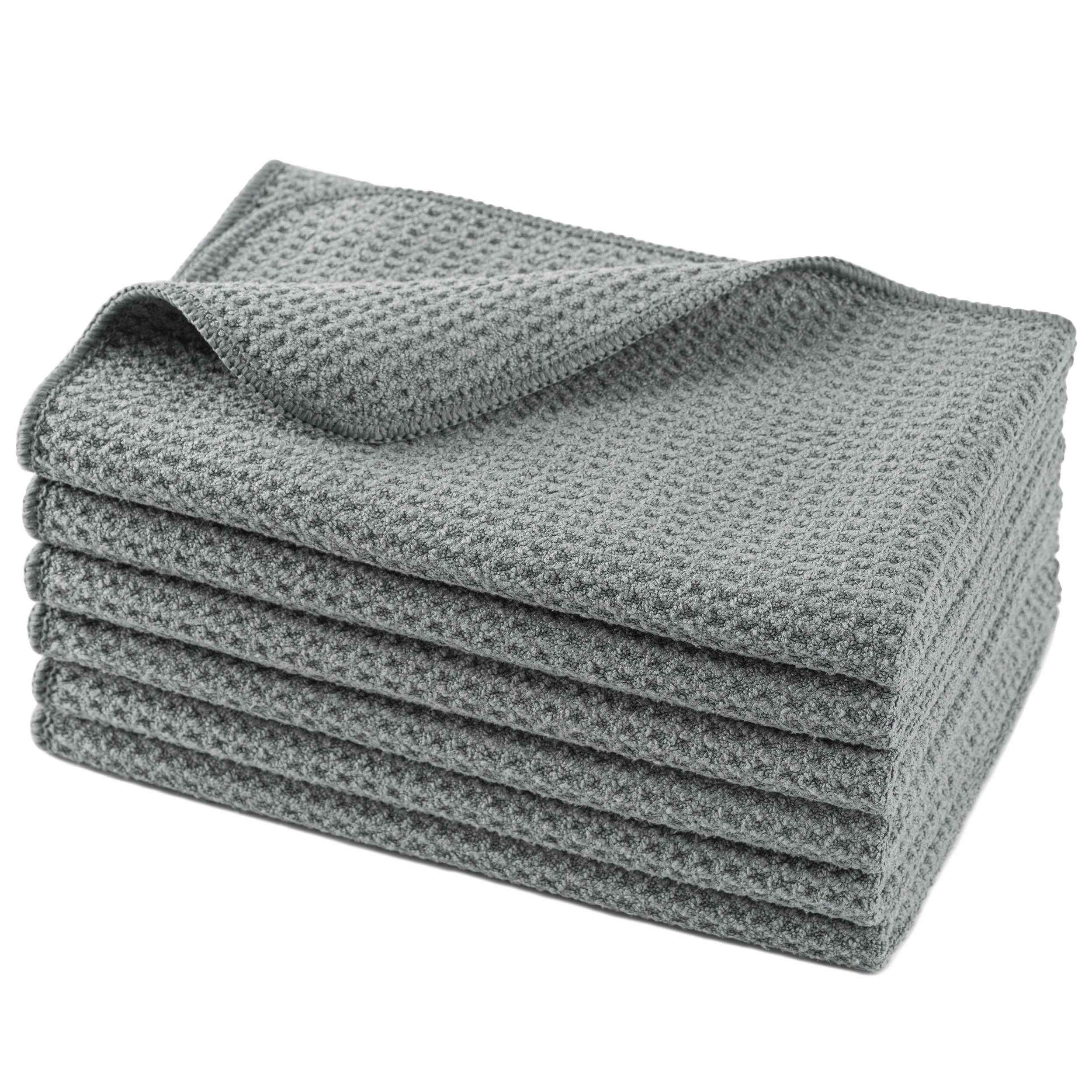 Premium Microfiber Waffle Weave Drying Towels - 16x16 Inch (6 Pack) - Super Absorbent Car Detailing Towels for Cars, Windows & Household Cleaning - Ultra Soft Gray Auto Care Towels