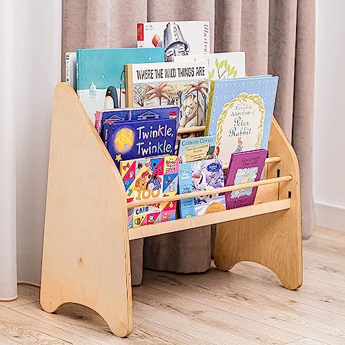 Montessori Wooden Bookshelf for Toddlers - Natural Wood Kids Playroom Furniture, Nursery Storage Shelf, Large Bookcase for Baby Room Decor - Perfect for Playrooms, Bedrooms & Learning Spaces (Medium, Natural)