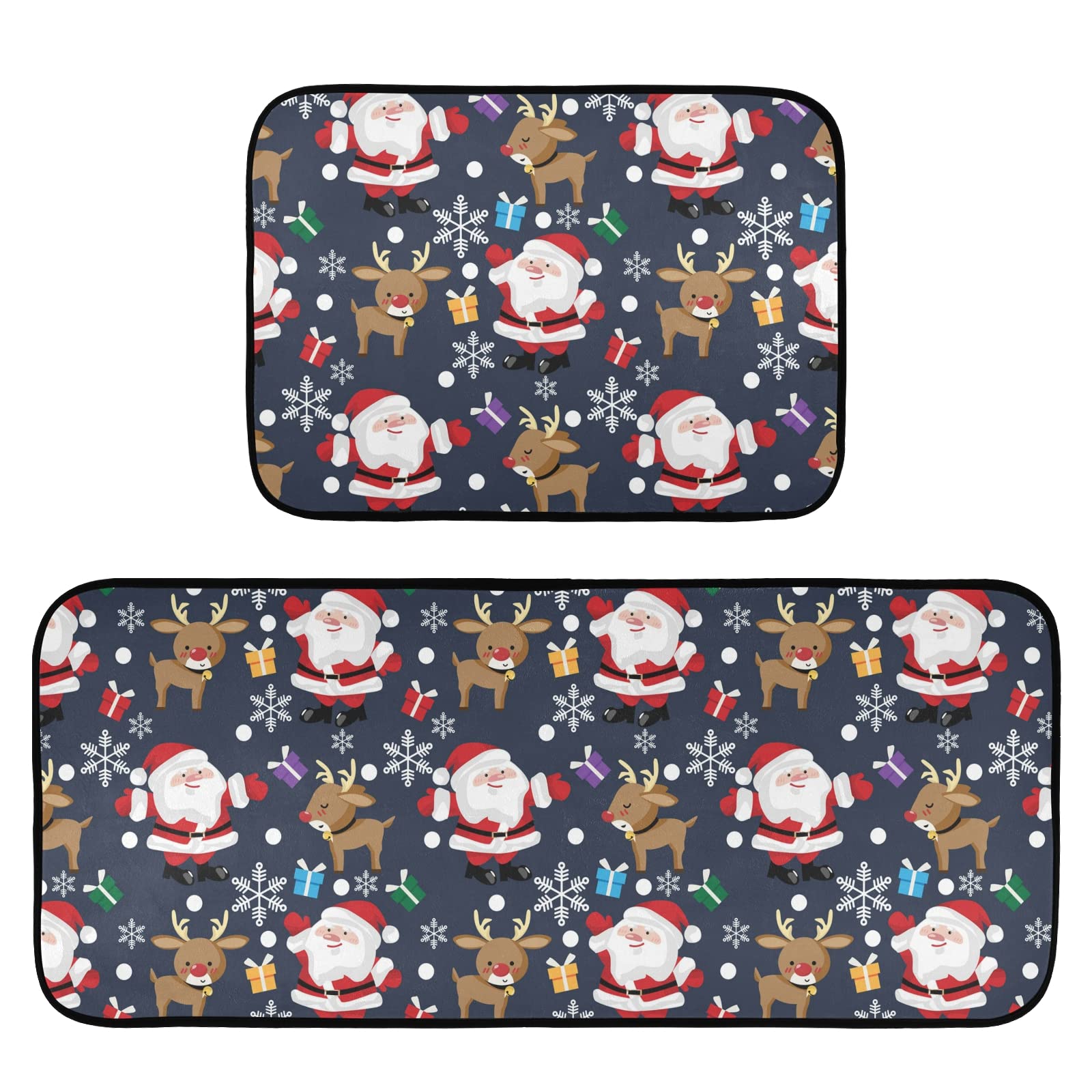 Anti-Fatigue Kitchen Rug Set of 2 - Non-Slip Washable Cushioned Foam Mats for Standing Comfort - Christmas Themed Home Decor for Kitchen, Office & Laundry - Perfect Holiday Gift for Cooks & Homeowners