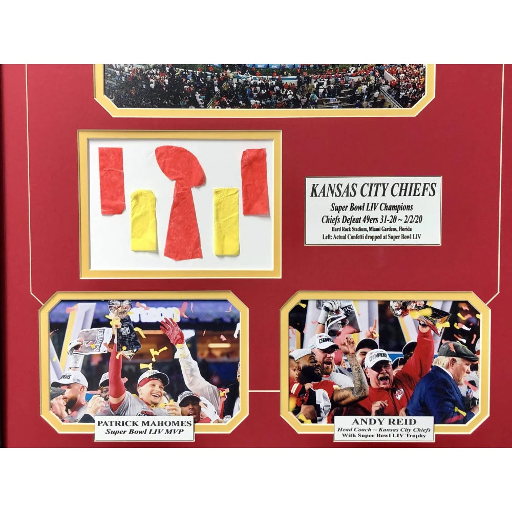 Kansas City Chiefs Super Bowl LIV Champions Authentic Confetti Framed Photo Collage with Patrick Mahomes - Perfect for Game Room, Sports Bar, or Chiefs Fan Home Decor