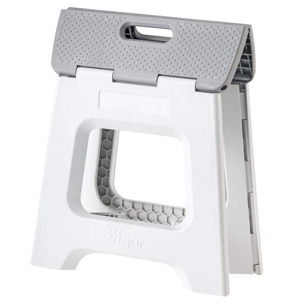 Vigar 32cm Compact Folding Step Stool - Lightweight & Portable Grey Step Ladder for Home, Kitchen, Bathroom, Kids & Seniors - Non-Slip Safety Stool for Reaching High Shelves & Storage