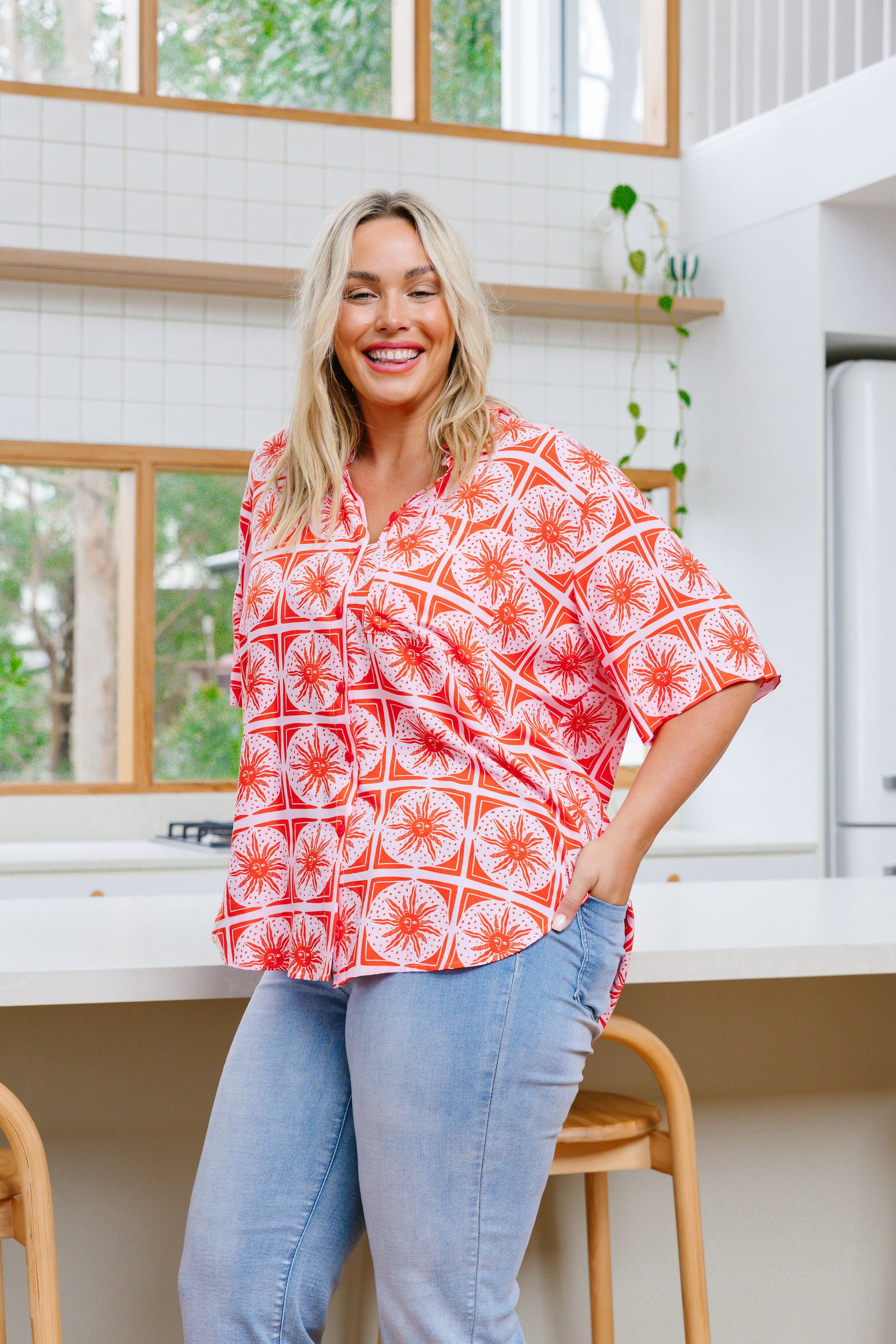 Samara Shirt in Chasing Sunlight Red | Women's Casual Button-Down Blouse | Perfect for Office Wear, Date Nights & Spring Outfits