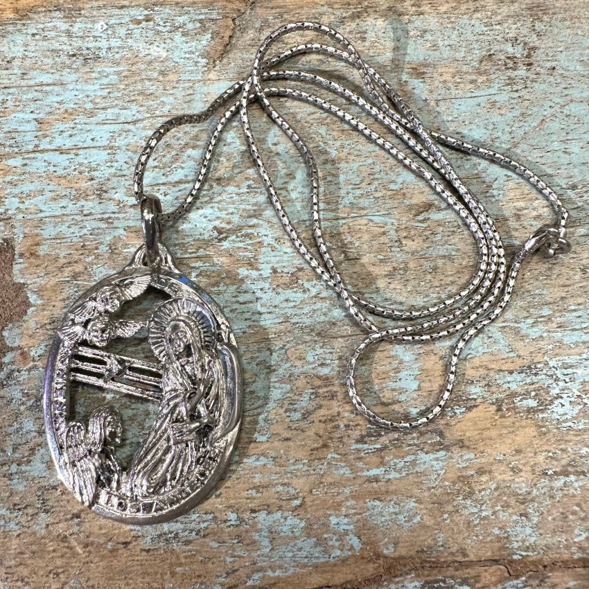 Vintage Large Sterling Silver Devotional Necklace - Religious Jewelry for Women - Perfect for Church, Weddings & Spiritual Occasions