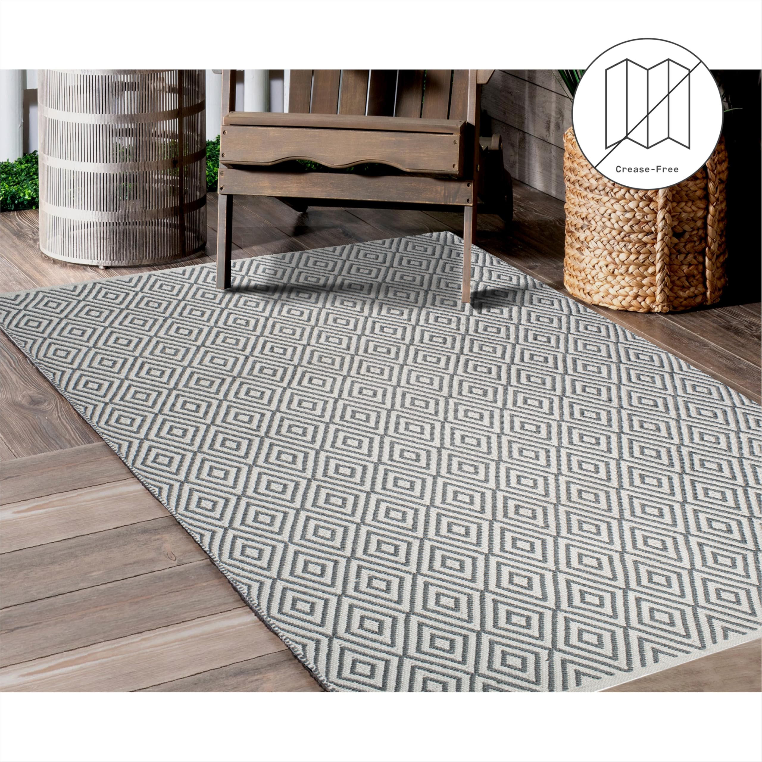 Fab Habitat Machine Washable Area Rug - Hand Woven Stain Resistant Pet Friendly Recycled Polyester - Diamond Pattern Gray & White 4x6 ft - Perfect for Bedroom & Living Room Decor