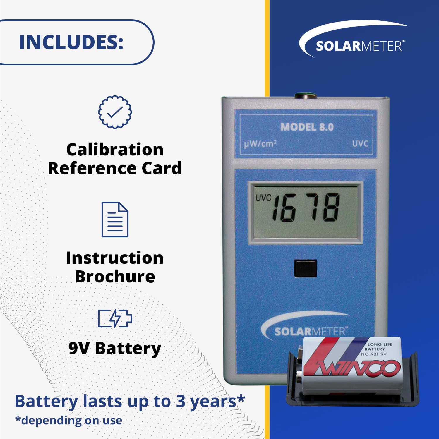 Model 8.0 UVC Lamp Meter - Handheld Digital UV Light Radiometer for Testing Bulbs, Equipment & UV Blocking Glasses (0-1999 μW/cm2) | Made in USA | Perfect for Home, Lab & Industrial UV Safety Checks