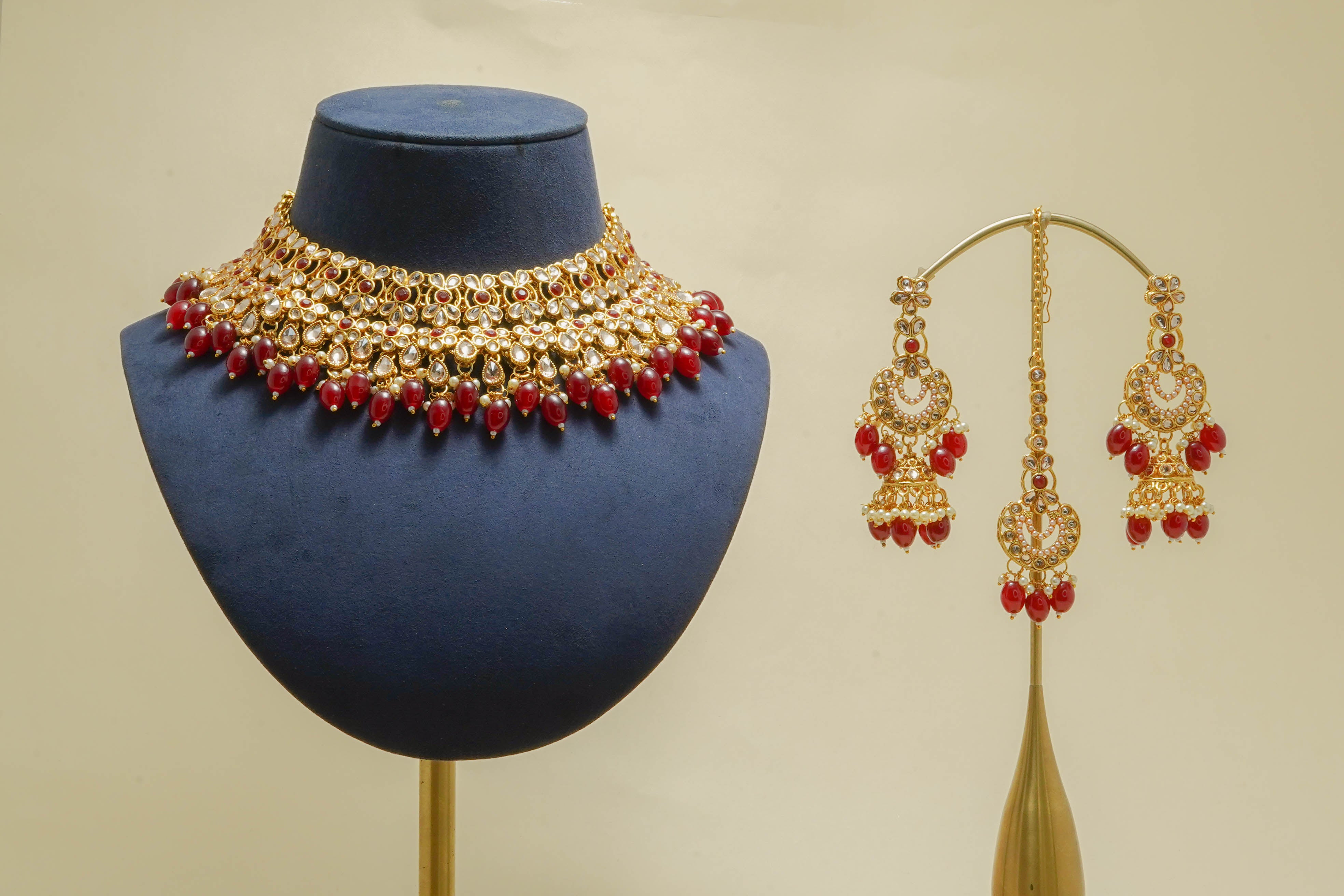 NEELA POLKI FULL SET Jewelry - Traditional Indian Kundan Bridal Set for Weddings & Special Occasions