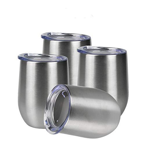 12 Pack 12oz Stainless Steel Wine Tumblers with Lid - Double Wall Vacuum Insulated Travel Cups for Wine, Coffee & Cocktails - Perfect for Outdoor Picnics, Camping & Parties (Stainless Steel)