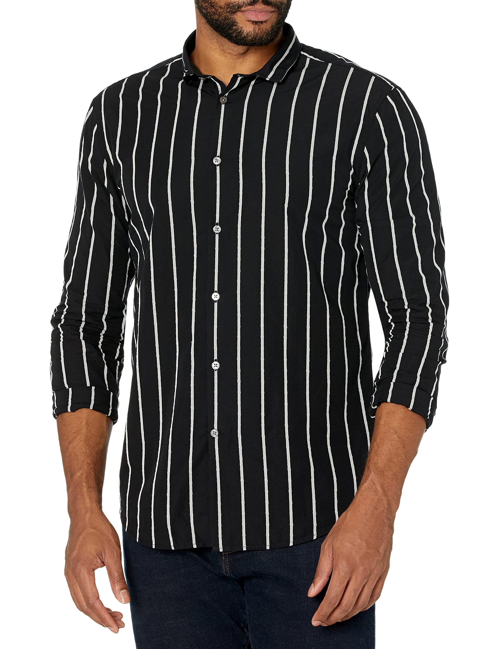 John Varvatos Men's Slim Fit Dress Shirt with Wire Inserted Collar - Premium Formal & Business Attire for Office, Weddings & Special Occasions