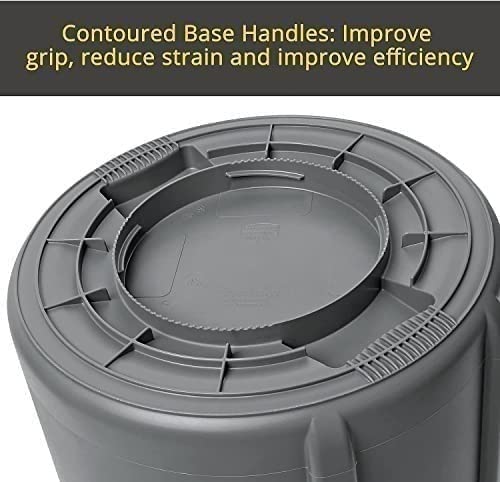 Rubbermaid Commercial 263200GY 32 Gallon Gray Round Brute Plastic Trash Can - Heavy Duty Waste Container for Kitchen, Office, Restaurant & Outdoor Use (2-Pack)