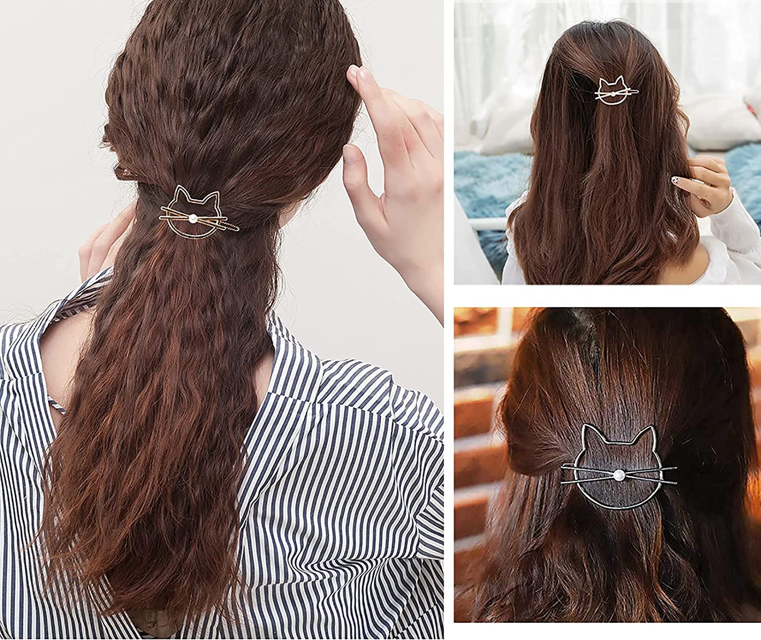 APSAMBR - 2Pcs Minimalist Non-Slip Rubber Hair Clips for Women & Girls, Gold & Silver Hollow Geometric Metal Bobby Pins, Ponytail Holders - Perfect for Work, School, Parties & Everyday Hairstyles