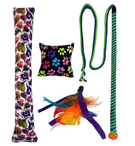 Premium Cat Toy Set - Interactive Kicker Toy, Feather Wand & Catnip Pillow for Indoor Cats - USA Made - Perfect for Playtime, Training & Gifting Under $15