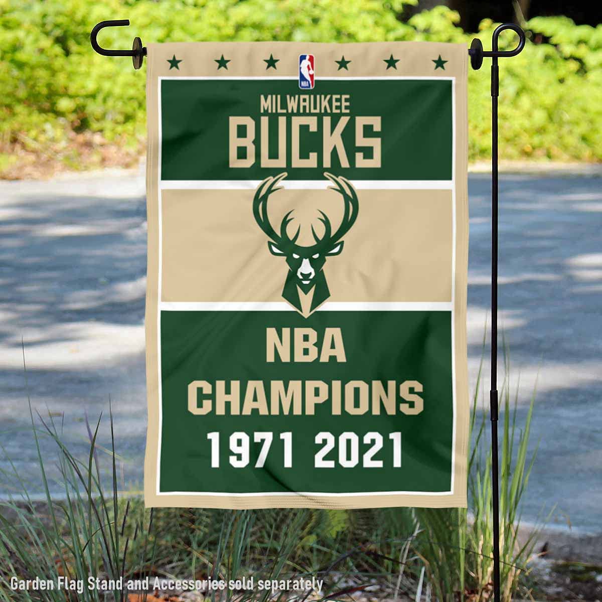 WinCraft Milwaukee Bucks 2-Time NBA Champions Double-Sided Garden Flag - Perfect for Basketball Fans, Yard Decor & Sports Themed Outdoor Decorations