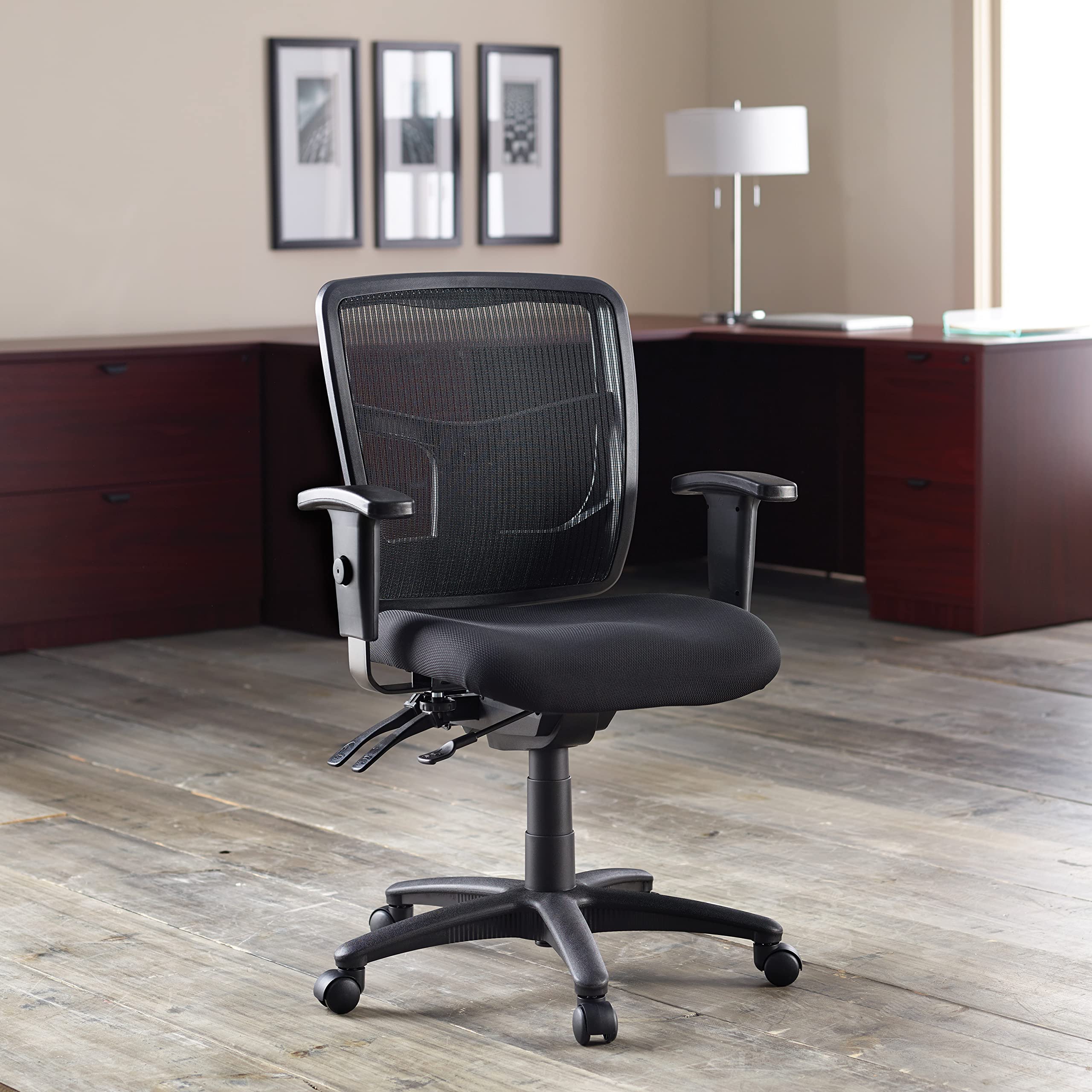 Lorell LLR86201 ErgoMesh Series Managerial Mid-Back Chair - Adjustable Ergonomic Office Chair for Home & Business Use, Comfortable Mesh Back Support for Long Hours Sitting