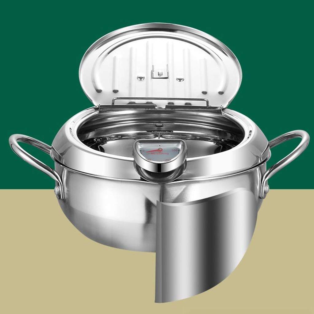 Premium Stainless Steel Deep Fryer Pot with Drainer & Thermometer - 20cm Tempura Fry Pan for Home & Restaurant Use - Perfect for Frying Chicken, Fish, Donuts & More