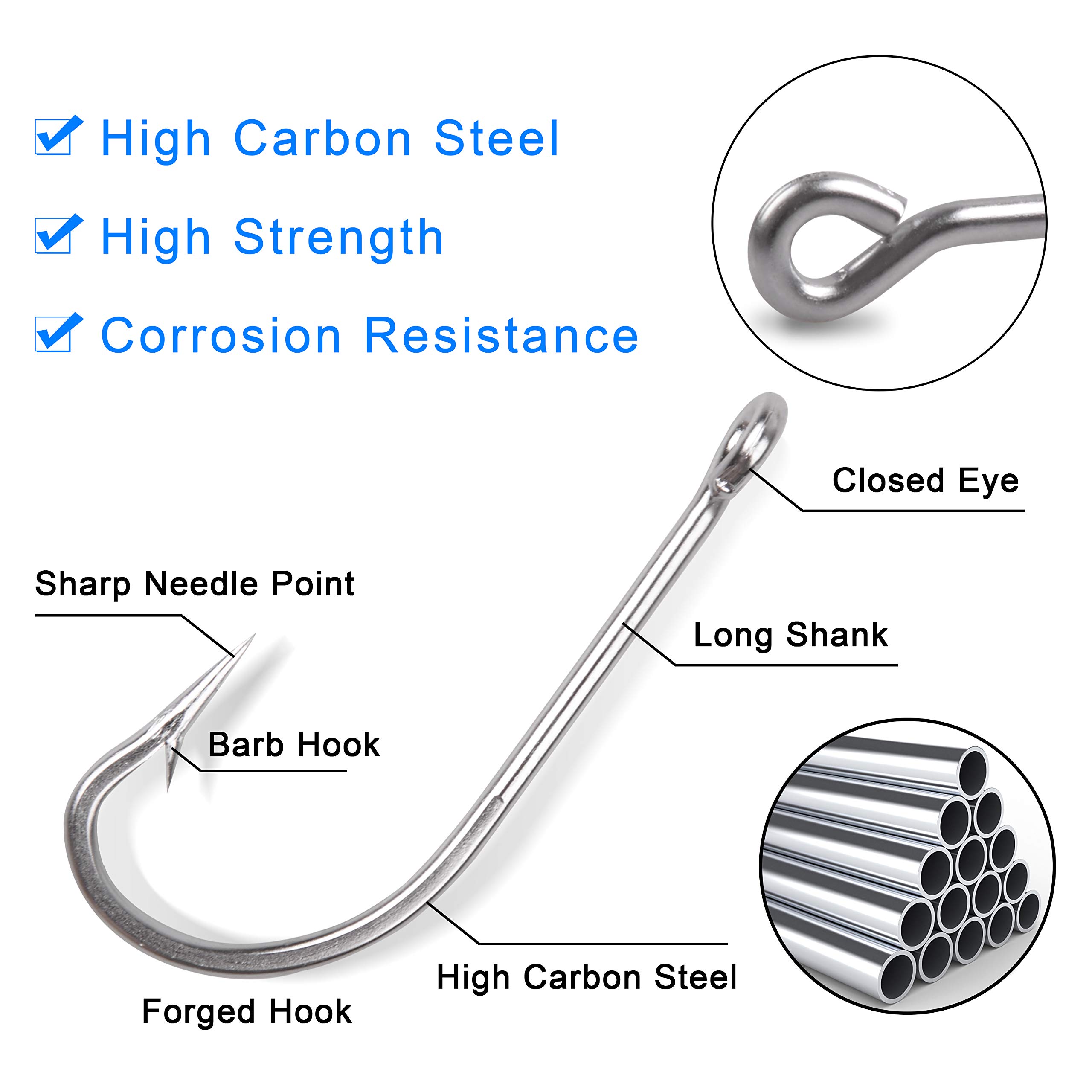 135pcs Saltwater Fishing J Hooks Kit - Stainless Steel O'Shaughnessy Long Shank Hooks for Freshwater & Saltwater Fishing | Trolling, Surf Casting, Deep Sea Fishing