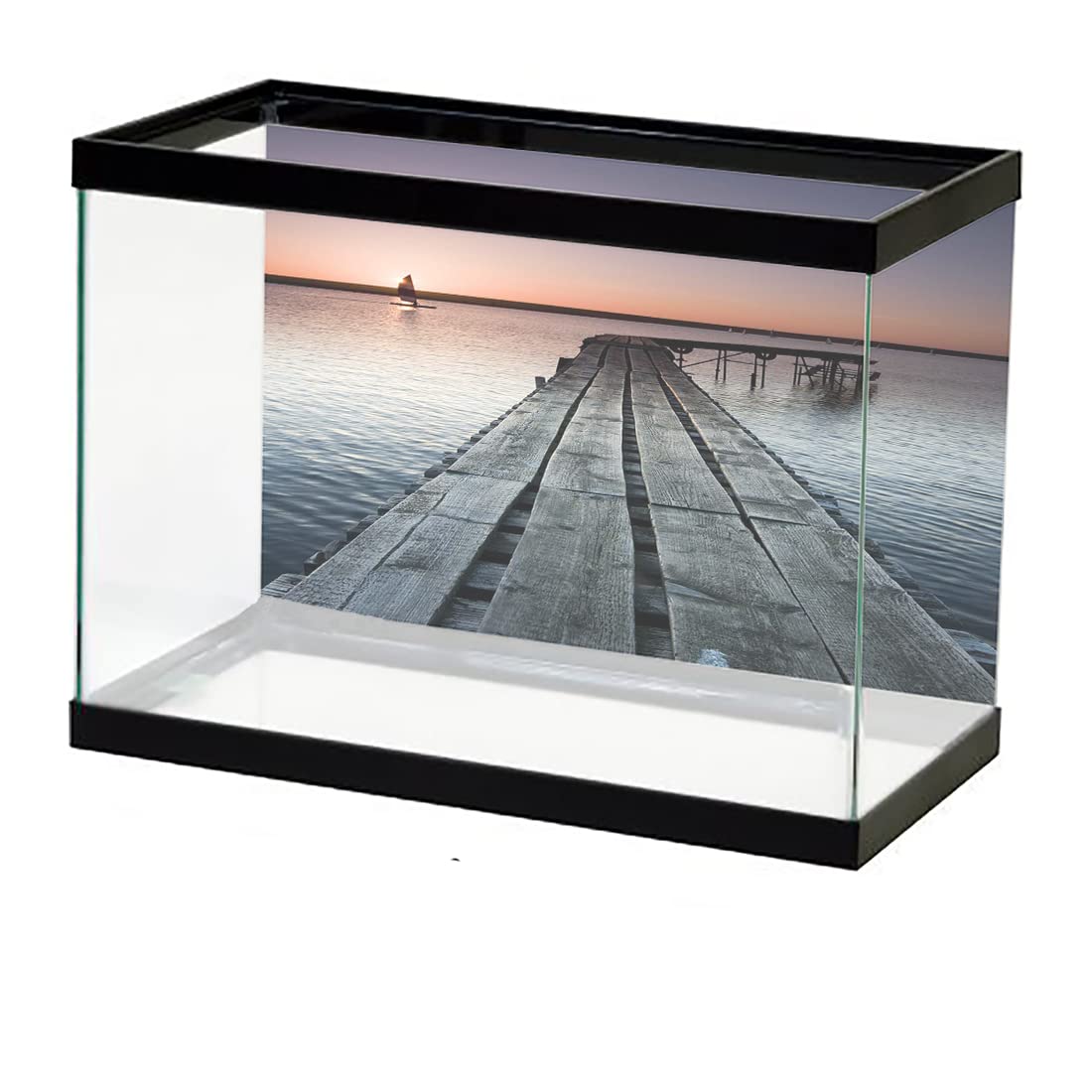 Okjsohi Boardwalk Fish Tank Background Sticker - Lakeside Sunrise Ocean Aquarium Decor, Terrarium Wallpaper Cling Decal (24