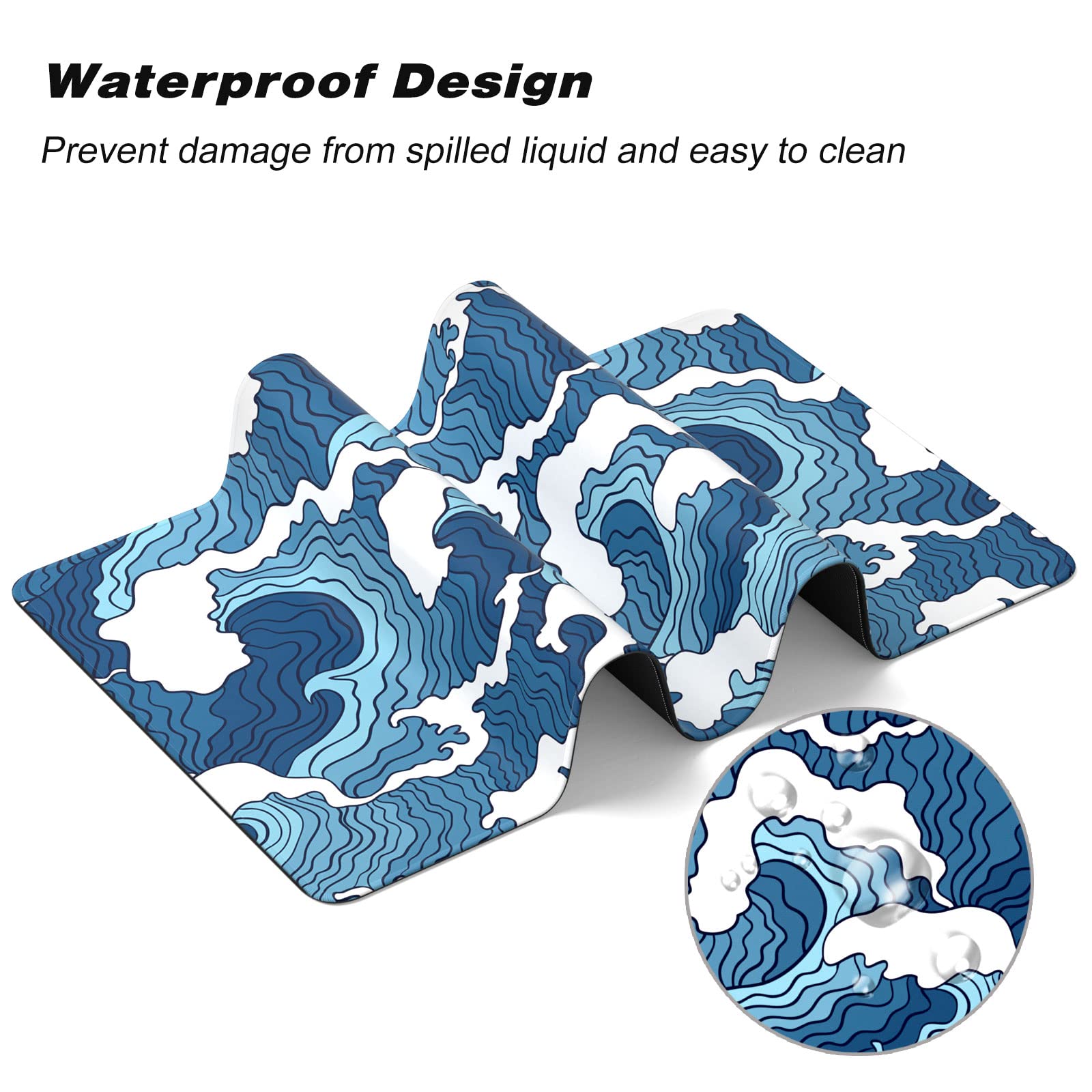 Japanese Wave Design Extended Gaming Mouse Pad - 30x14 Inch XL Large Desk Mat, Non-Slip Base & Stitched Edges, Waterproof Anime Mousepad for PC, Laptop, Office & Gaming Setup - Perfect for Gamers, Streamers & Home Office Workspaces