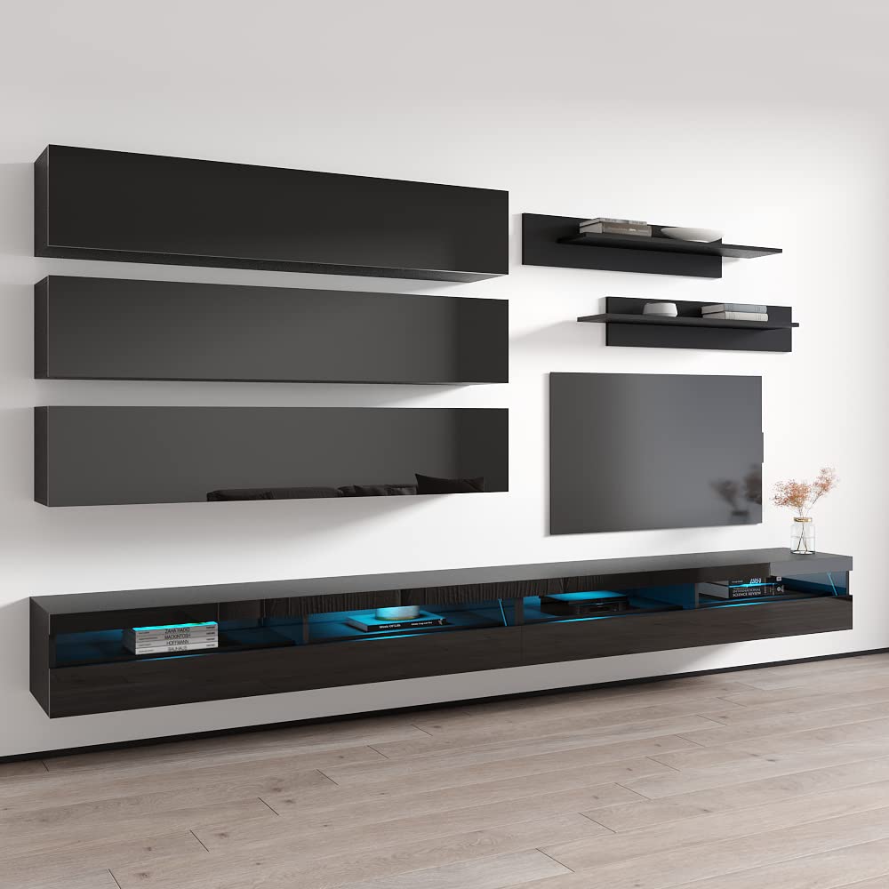 Modern Floating TV Stand with Storage & LED Lights - Wall-Mounted Entertainment Center for Bedroom & Living Room - 35