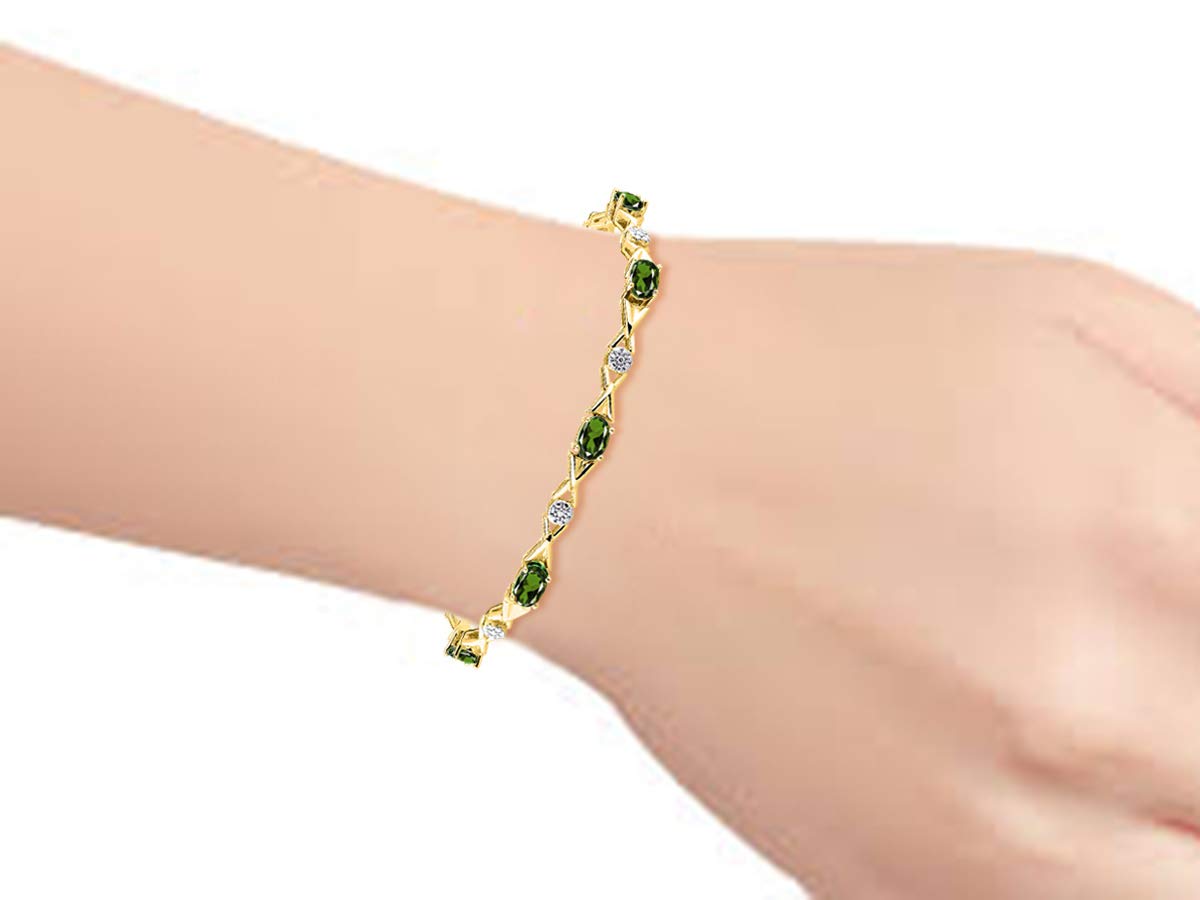 RYLOS Women's Yellow Gold Plated XOXO Hugs & Kisses Tennis Bracelet with Genuine Diamonds & Gemstones - Adjustable 7