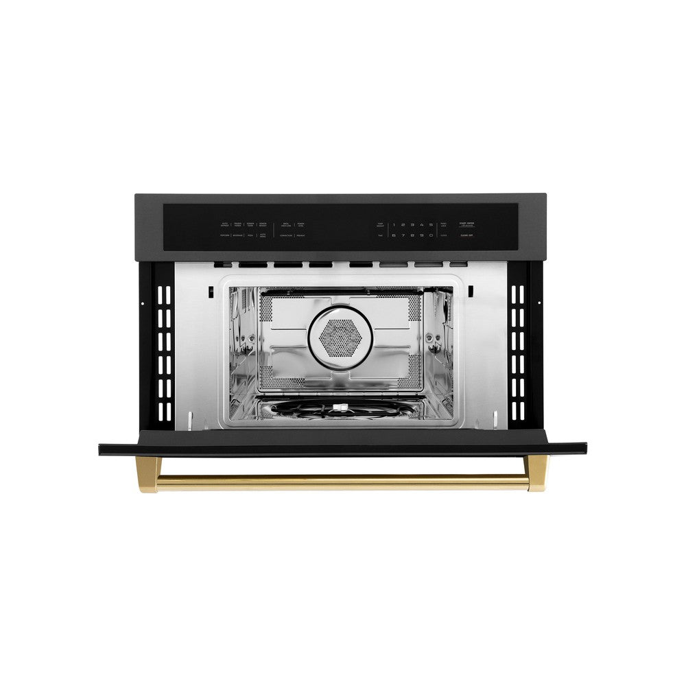 ZLINE Autograph Edition 30-Inch Built-In Convection Microwave Oven - 1.6 cu ft Capacity, Black Stainless Steel with Polished Gold Accents (MWOZ 30 BS G) - Perfect for Modern Kitchens & Gourmet Cooking