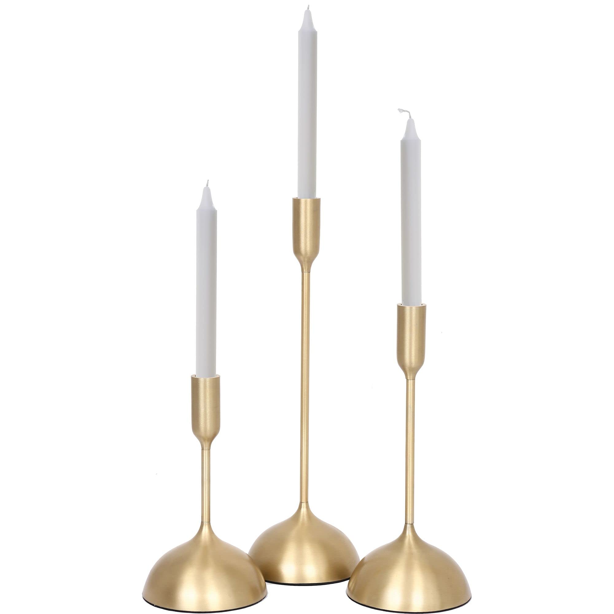 Signature Home Collection - Set of 3 Modern Gold Candle Holders 16 Inch Tall - Elegant Table Centerpiece for Dining Room, Wedding Decor & Home Decoration