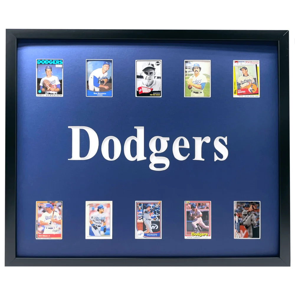 Los Angeles Dodgers Legends Framed 10 Baseball Card Collage - Koufax, Kershaw & More - Perfect for Sports Memorabilia Collectors & Man Cave Decor