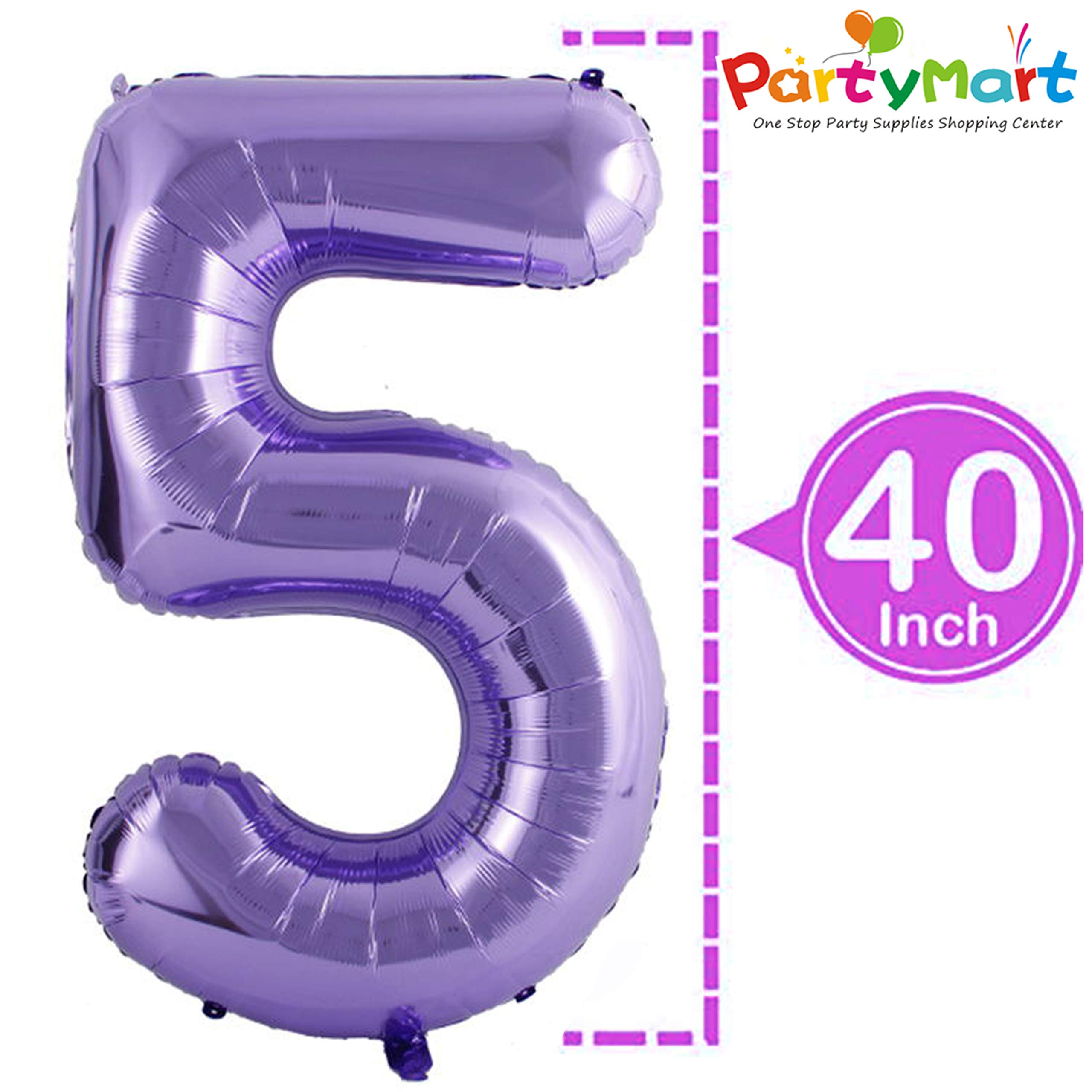 40 Inch Purple Foil Number 5 Balloon for Birthday Parties, Graduations & Anniversary Celebrations
